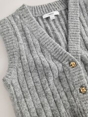 Grau - Rib Knitted Gold Button Waistcoat With Wool - Bild 7 von 8