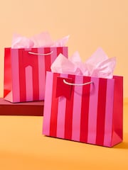 Set of 2 Pink Chunky Striped Medium Gift Bags - Image 1 of 3