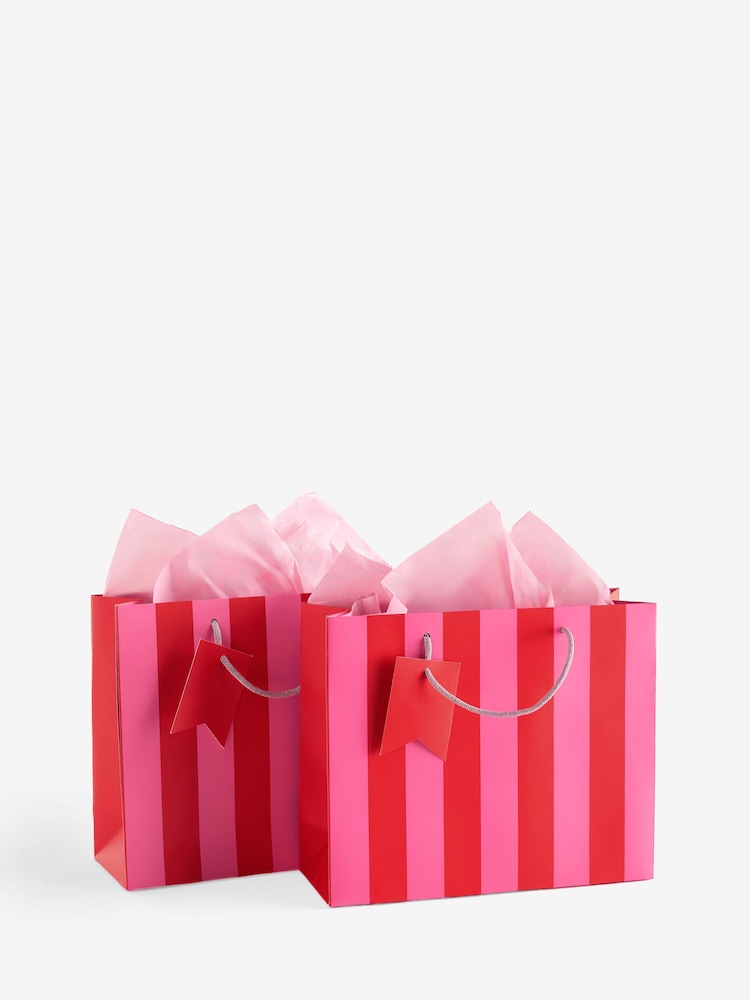 Set of 2 Pink Chunky Striped Medium Gift Bags - Image 3 of 3