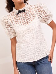 Lipsy White Daisy Puff Sleeve Top - Image 3 of 4