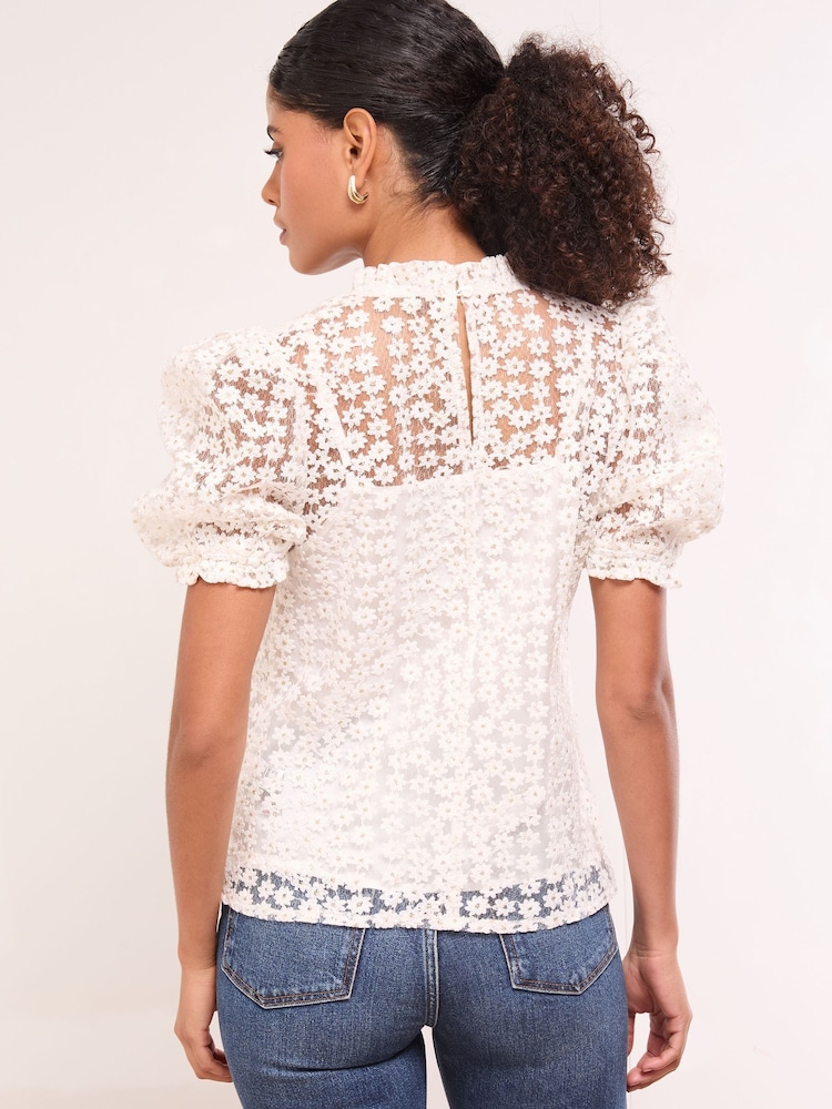 Lipsy White Daisy Puff Sleeve Top - Image 4 of 4
