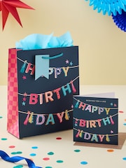 Navy Medium Bunting Gift Bag and Card Set - Image 1 of 3