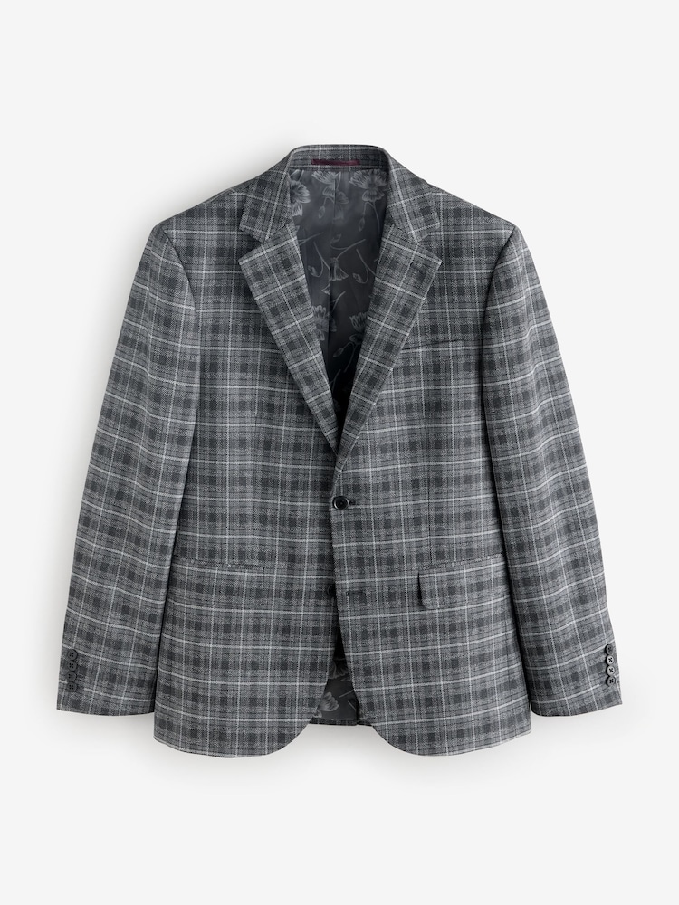 Charcoal Grey Checkered Slim Suit Jacket - Image 1 of 1 Charcoal Grey Checkered Slim Suit Jacket - Image 1 of 1