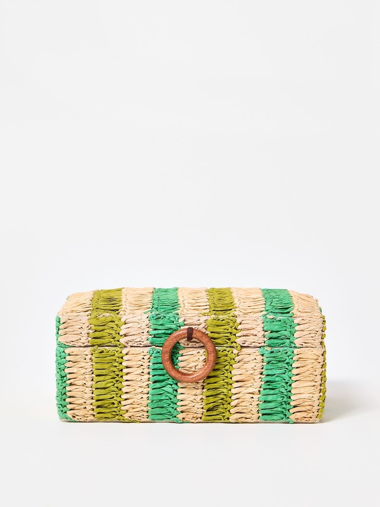 Oliver Bonas Green Woven Raffia Jewellery Box - Image 1 of 4