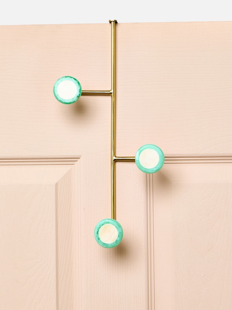 Oliver Bonas Blue Resin & Bone Gold Over The Door Storage Hooks - Image 1 of 6 Oliver Bonas Blue Resin & Bone Gold Over The Door Storage Hooks - Image 1 of 6