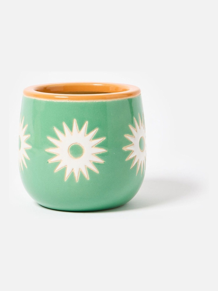 Oliver Bonas Green Small Sun Ceramic Plant Pot - Image 2 of 3