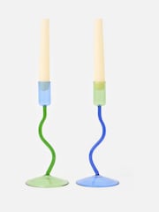 Oliver Bonas Set of 2 Multi Wobble Glass Candlestick Holders - Image 1 of 6