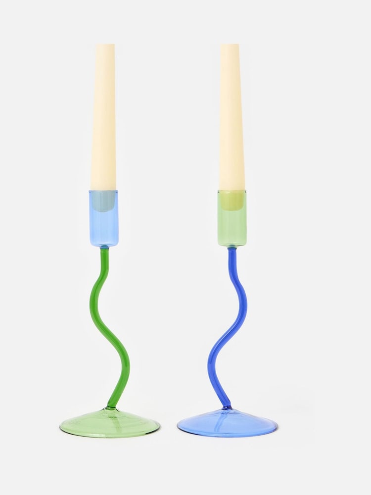 Oliver Bonas Set of 2 Multi Wobble Glass Candlestick Holders - Image 1 of 6