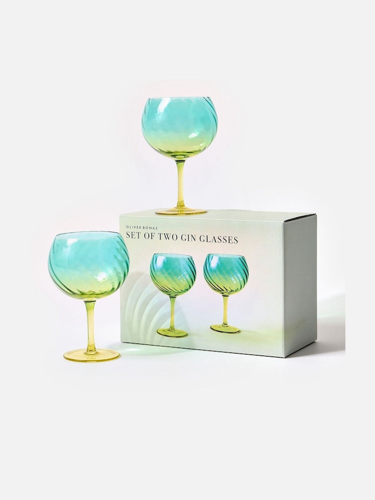 Oliver Bonas Set of 2 Blue Zuri Gin Glasses - Image 2 of 4 Oliver Bonas Set of 2 Blue Zuri Gin Glasses - Image 2 of 4