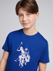 U.S. Polo Assn Sodalite Blue Boys Double Horsemen Graphic Print 100% Cotton T-Shirt - Image 4 of 7