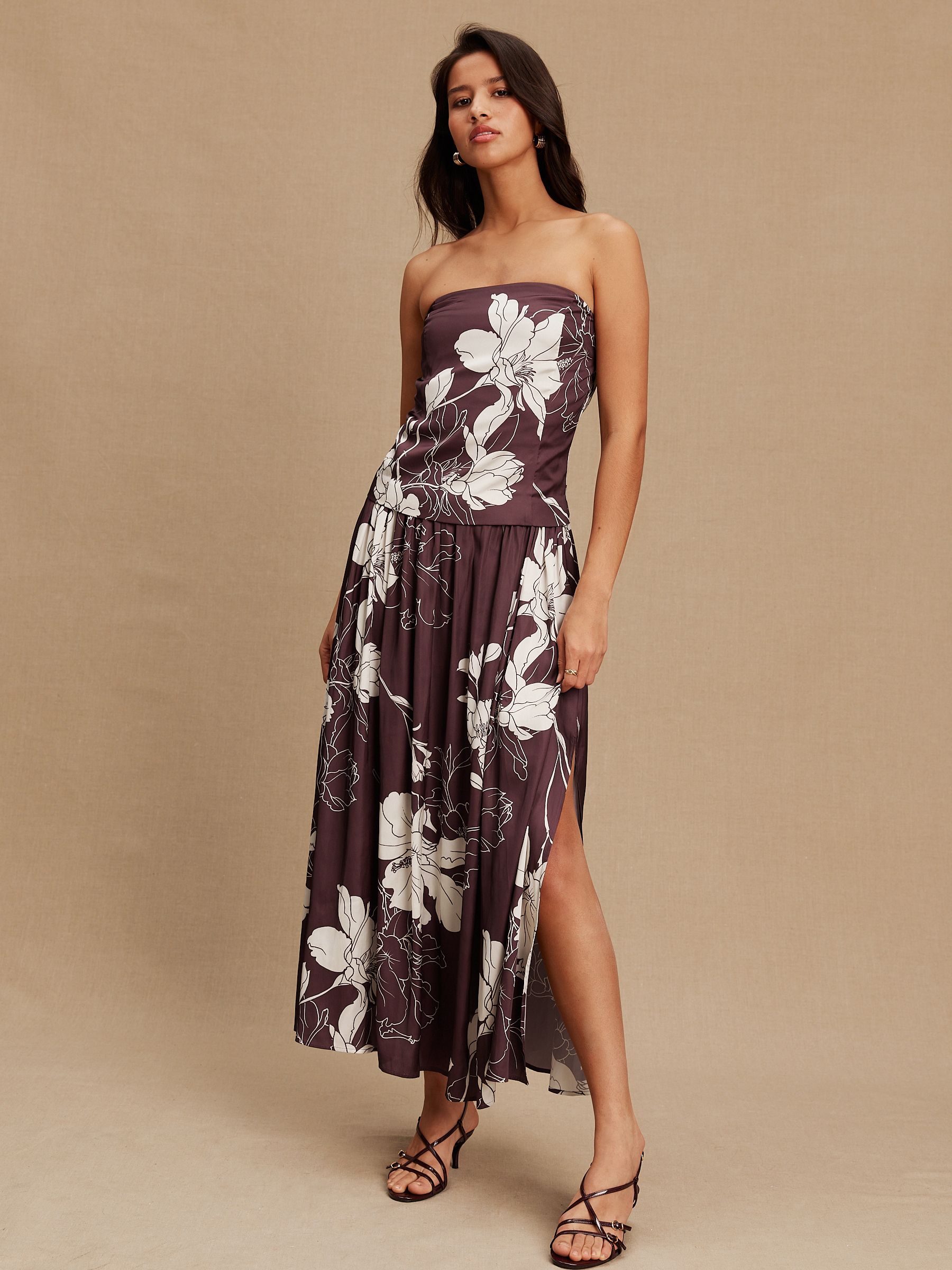 Buy Burgundy/Ecru Floral Print Satin Bandeau Top from Next Romania