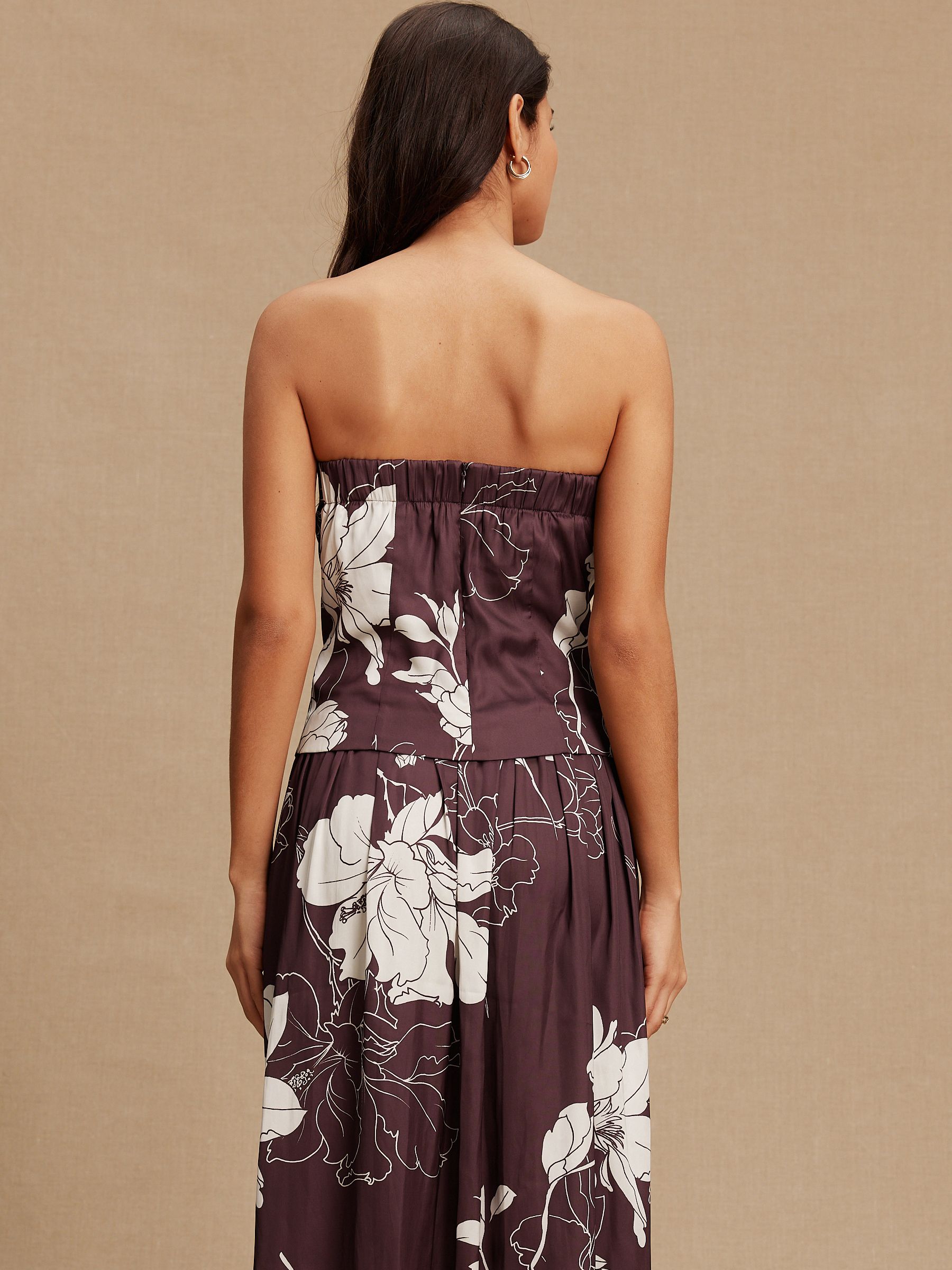 Buy Burgundy/Ecru Floral Print Satin Bandeau Top from Next Romania