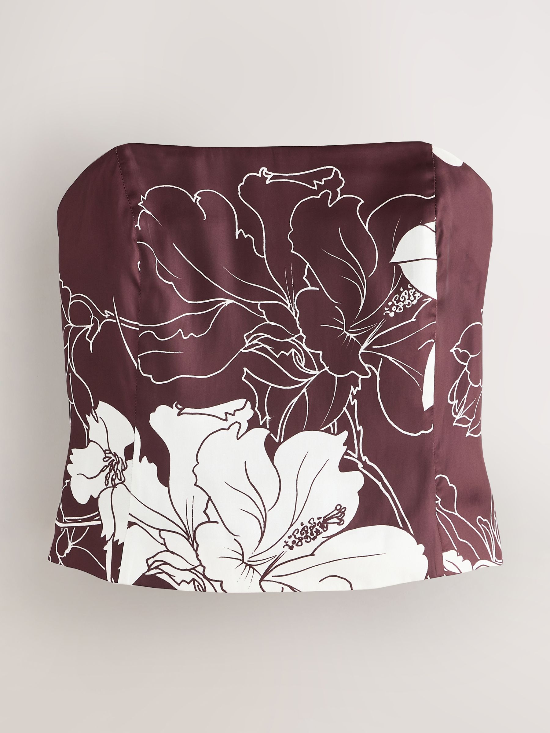 Buy Burgundy/Ecru Floral Print Satin Bandeau Top from Next Romania