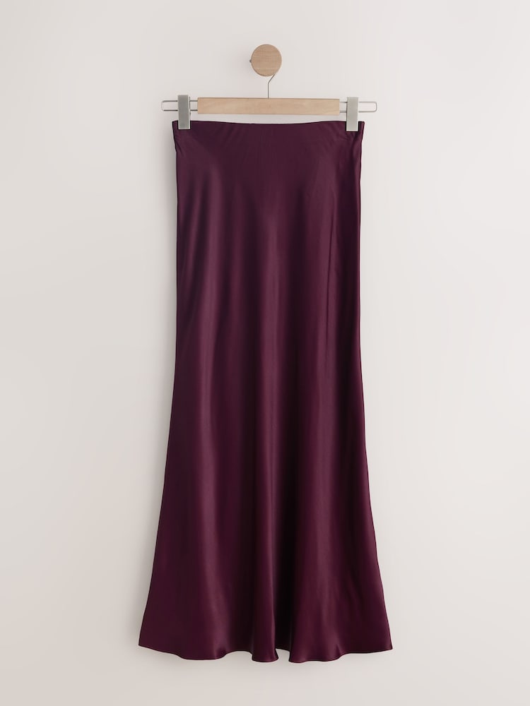 Burgundy Satin Midi Skirt - Image 1 of 3 Burgundy Satin Midi Skirt - Image 1 of 3