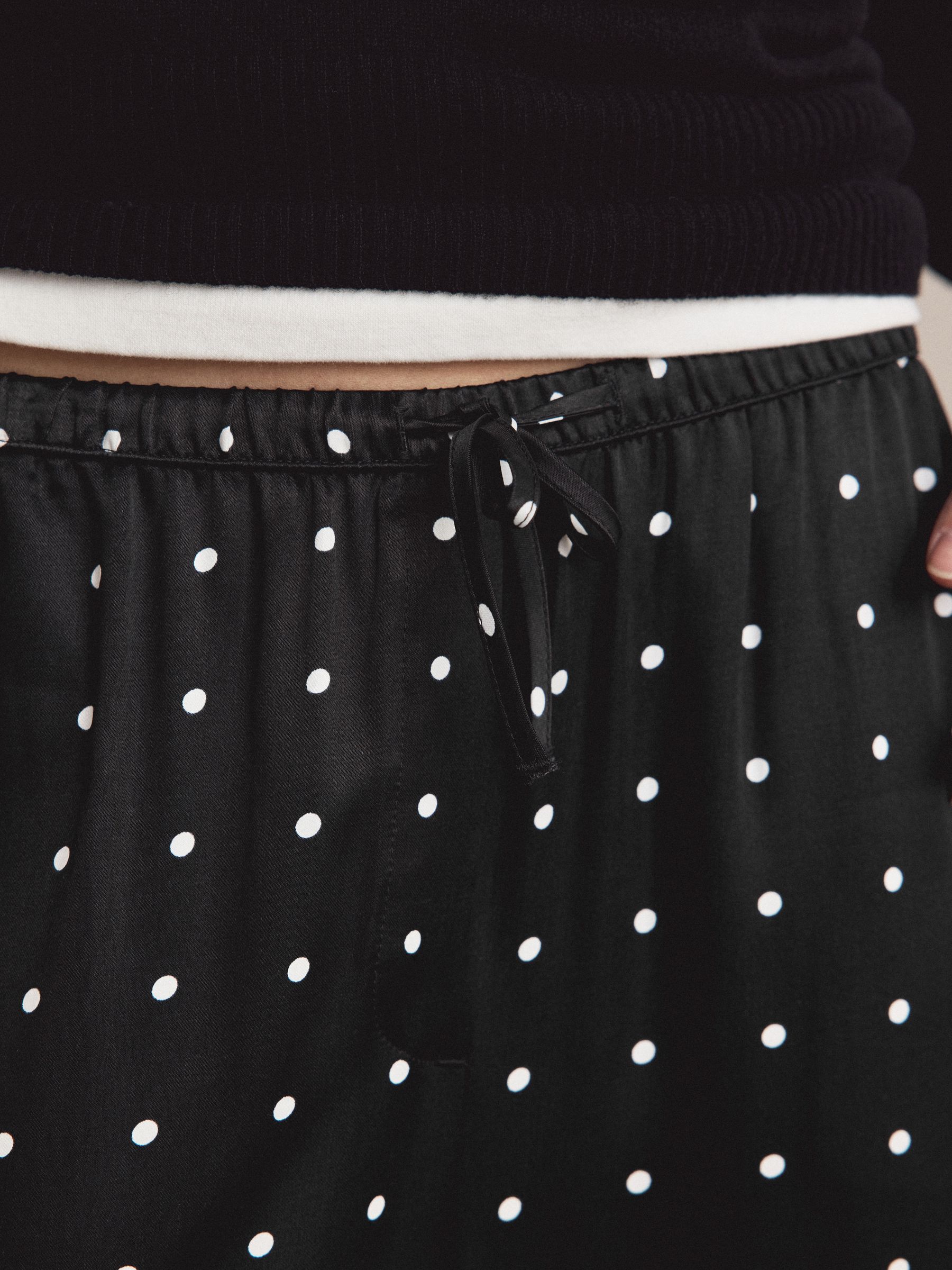 Buy Black/White Polka Dot Satin Tie Waist Wide Leg Trousers from