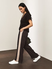 Black/Ecru Side Stripe Wide Leg Tailored Trousers - Image 1 of 5