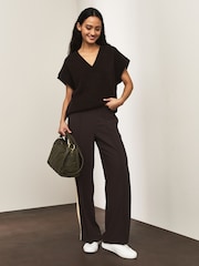 Black/Ecru Side Stripe Wide Leg Tailored Trousers - Image 2 of 5