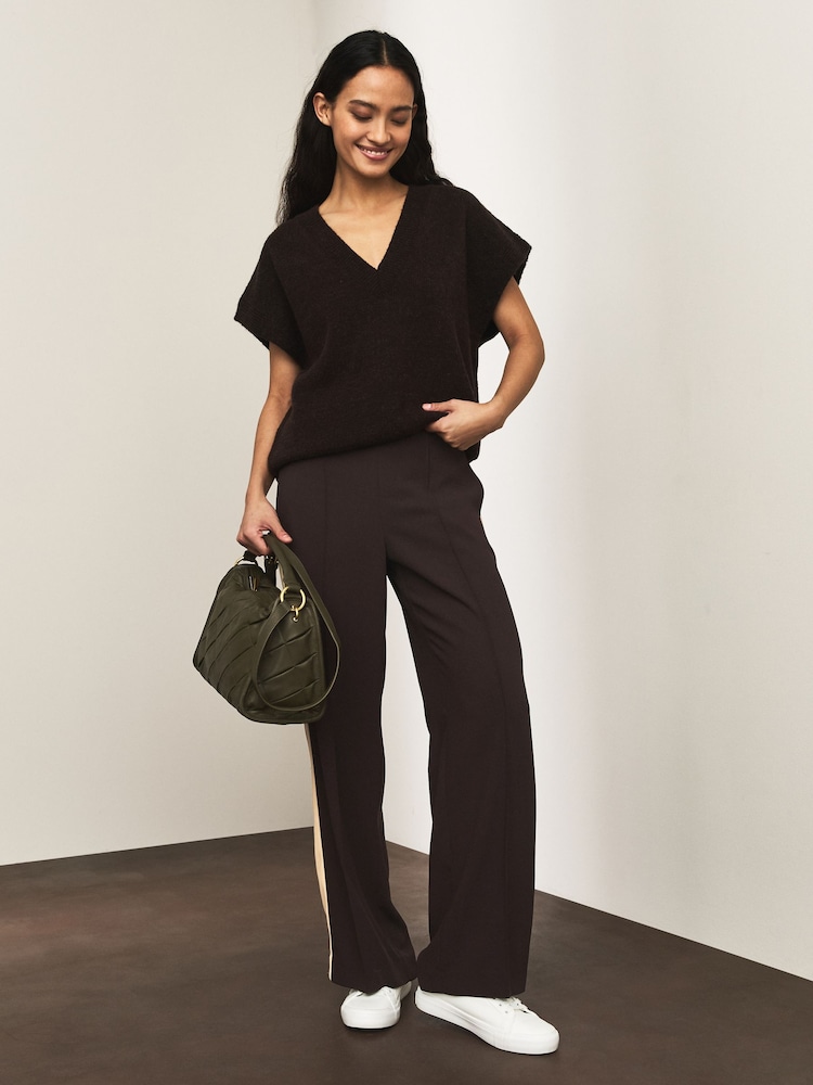 Black/Ecru Side Stripe Wide Leg Tailored Trousers - Image 2 of 5