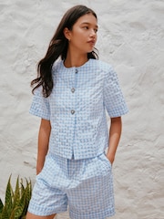 Blue Gingham Short Sleeved Button Through Top - Image 2 of 8