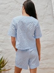 Blue Gingham Short Sleeved Button Through Top - Image 4 of 8