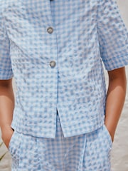 Blue Gingham Short Sleeved Button Through Top - Image 5 of 8