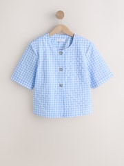 Blue Gingham Short Sleeved Button Through Top - Image 6 of 8