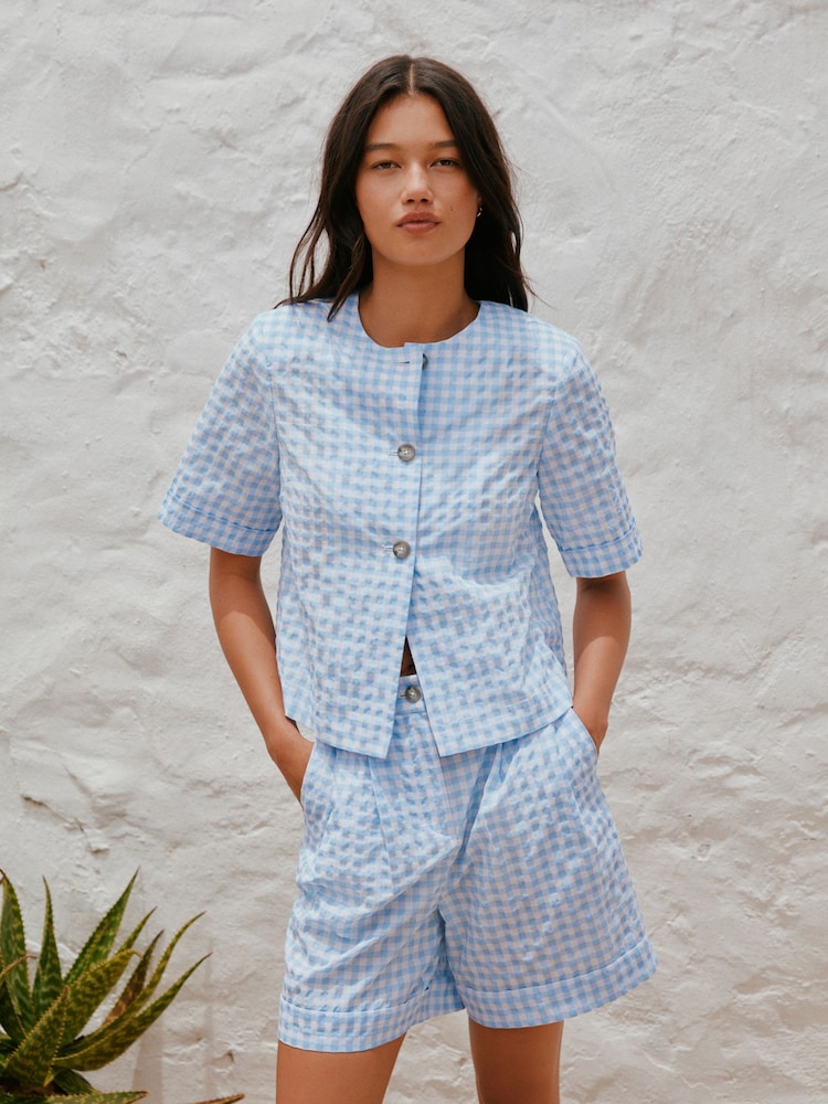 Blue Gingham Shorts - Image 1 of 4 Blue Gingham Shorts - Image 1 of 4