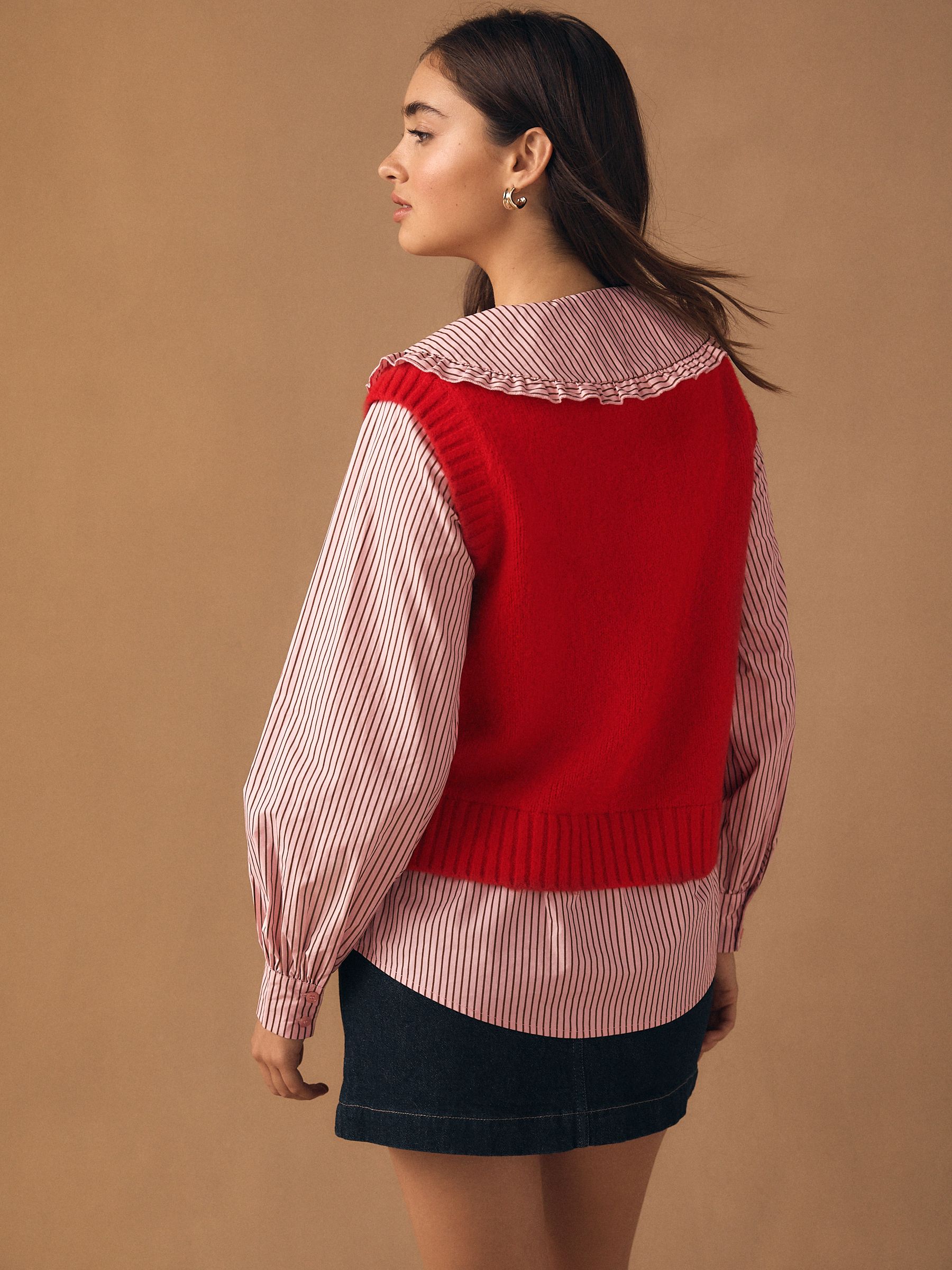 Buy Red Pinstripe Frill Collar Shirt Layer Knitted Tank from Next USA
