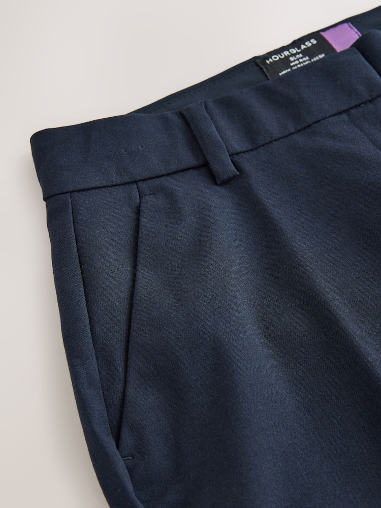 Navy Blue Tailored Hourglass Slim Trousers with Wool - Image 8 of 8