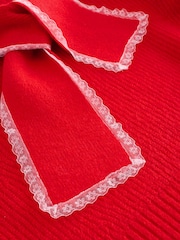 Red Scarf Layer Lace Trim Knitted Jumper - Image 9 of 11