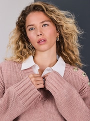 Blush Pink V-Neck Knitted Shirt Layer Look Jumper - Image 4 of 7