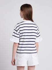 U.S. Polo Assn White Girls Stripe Frill Cuff T-Shirt - Image 2 of 7