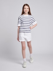 U.S. Polo Assn White Girls Stripe Frill Cuff T-Shirt - Image 3 of 7