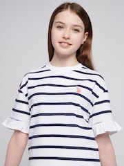 U.S. Polo Assn White Girls Stripe Frill Cuff T-Shirt - Image 4 of 7
