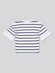 U.S. Polo Assn White Girls Stripe Frill Cuff T-Shirt - Image 6 of 7
