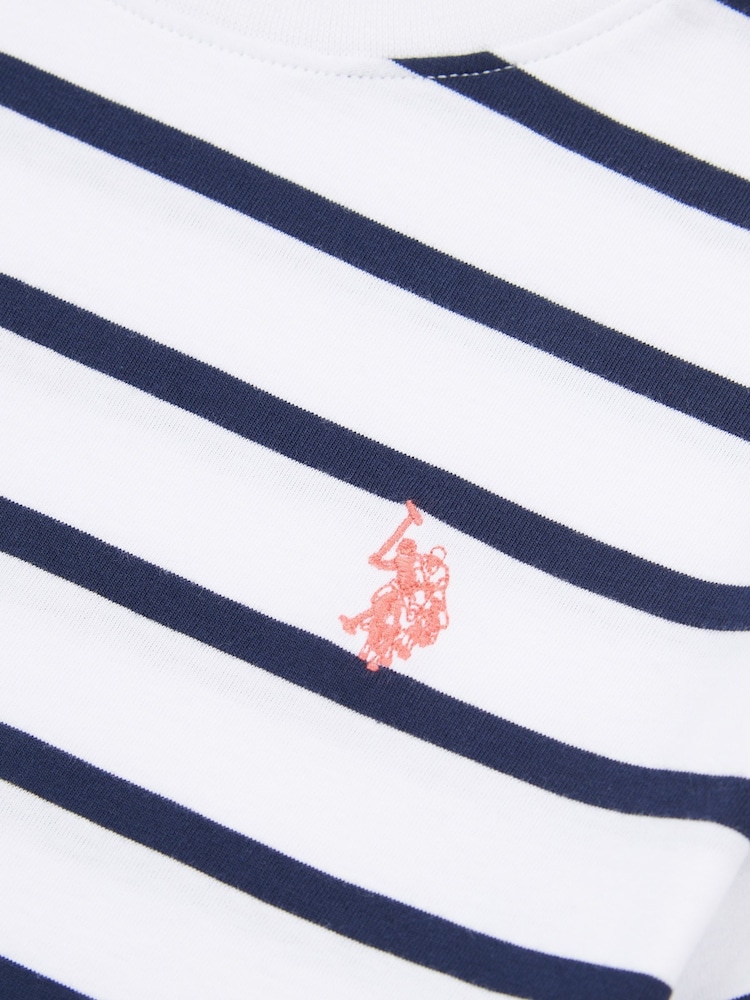 U.S. Polo Assn White Girls Stripe Frill Cuff T-Shirt - Image 7 of 7