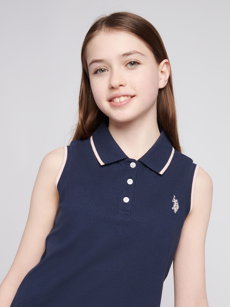 U.S. Polo Assn. Blue Girls Sleeveless Polo Shirt - Image 2 of 7