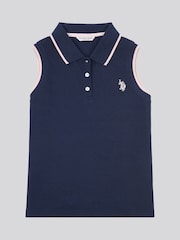 U.S. Polo Assn. Blue Girls Sleeveless Polo Shirt - Image 5 of 7