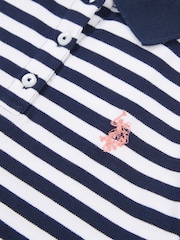 U.S. Polo Assn. Blue Girls Cap Sleeve Stripe Polo Shirt - Image 7 of 7