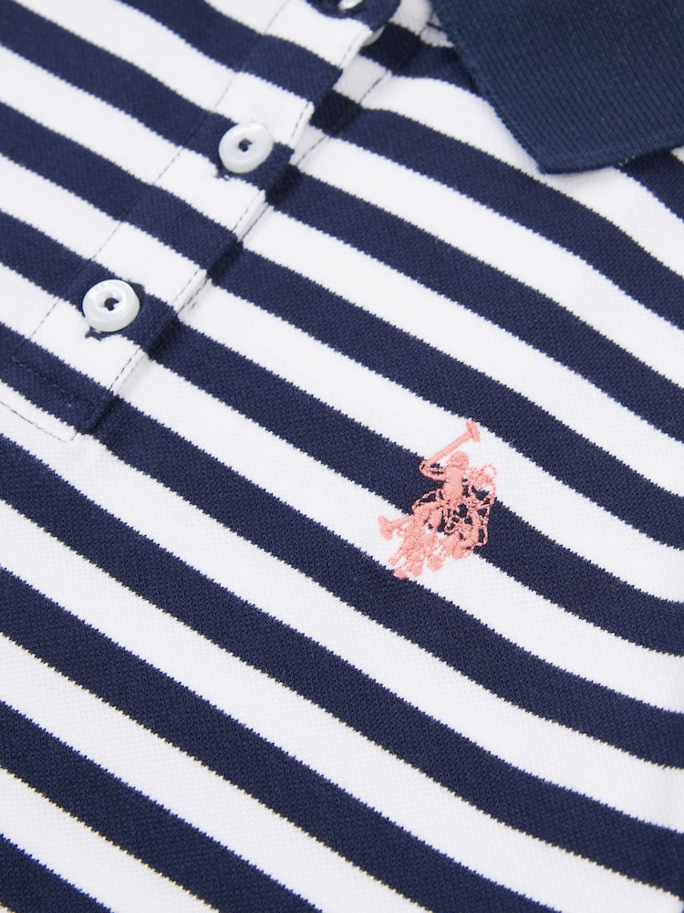 U.S. Polo Assn. Blue Girls Cap Sleeve Stripe Polo Shirt - Image 7 of 7