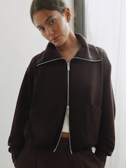 self. Chocolate Brown Full Zip Modal Jacket - Image 6 of 10