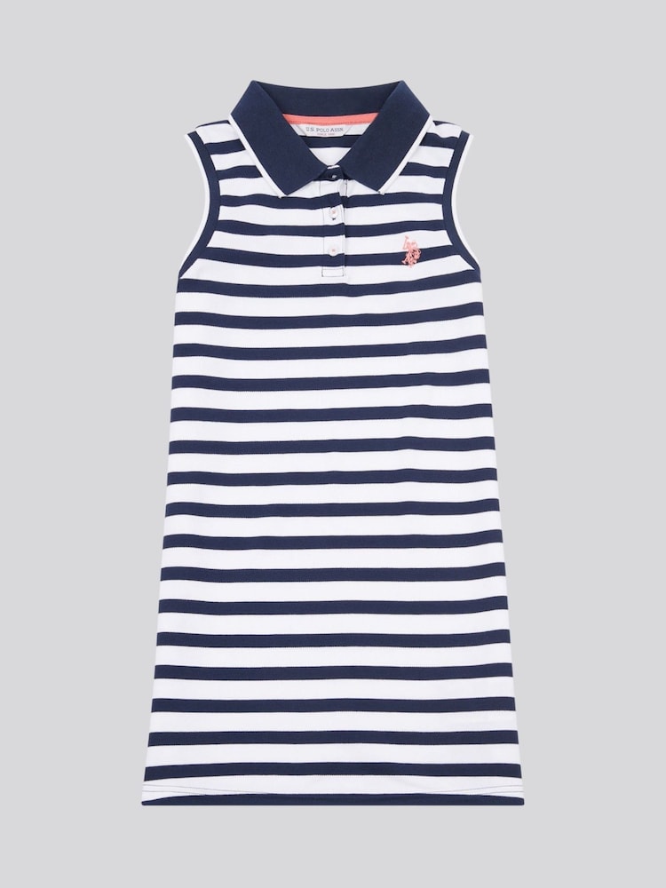 U.S. Polo Assn Blue Girls Striped Sleeveless Polo Dress - Image 1 of 3