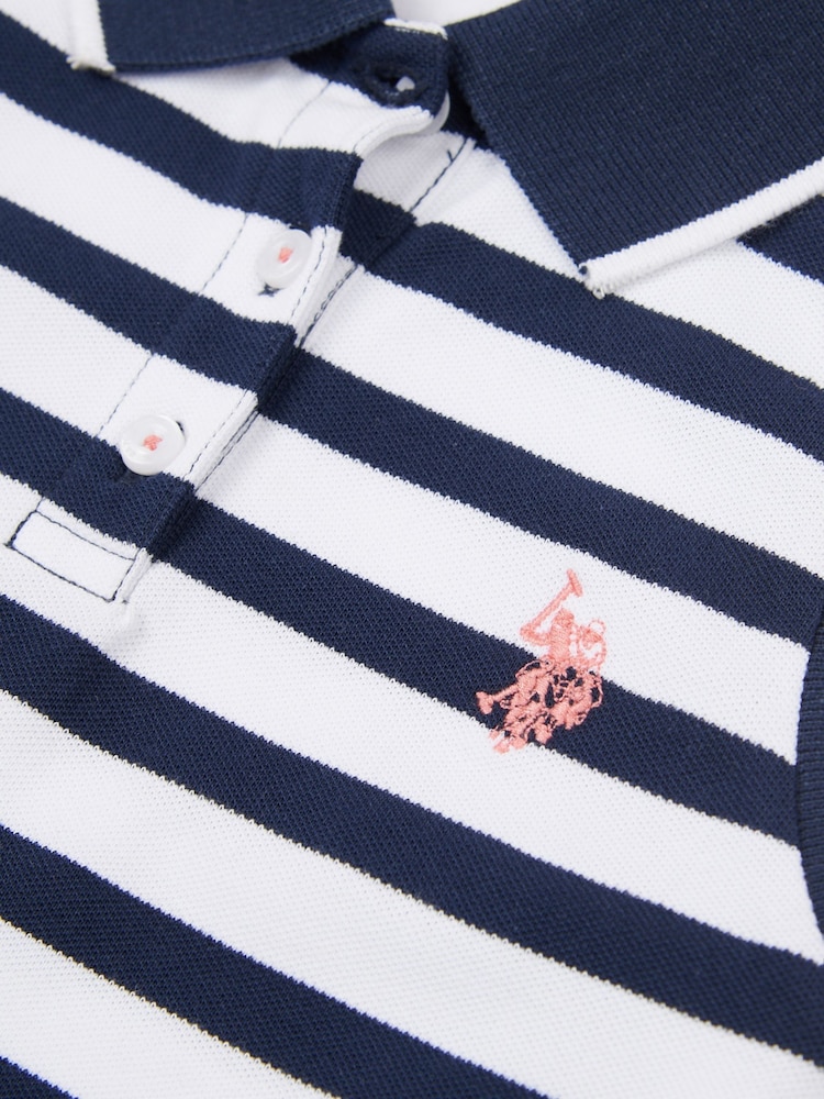 U.S. Polo Assn Blue Girls Striped Sleeveless Polo Dress - Image 3 of 3
