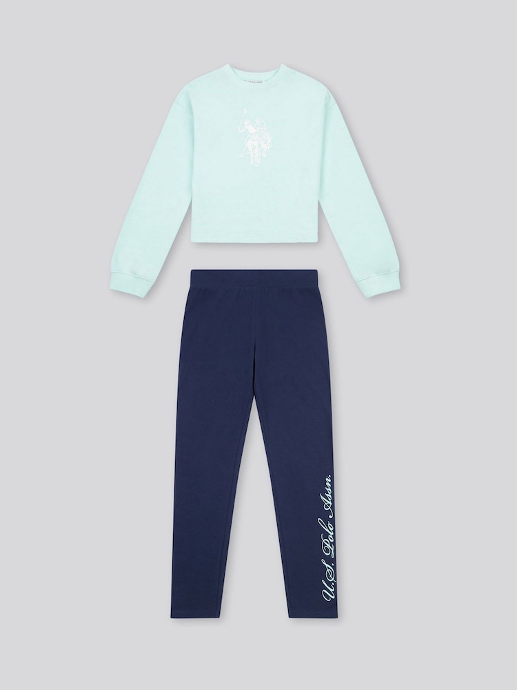 U.S. Polo Assn Blue Girls Graphic Print Boxy Sweat & Leggings Set - Image 1 of 5