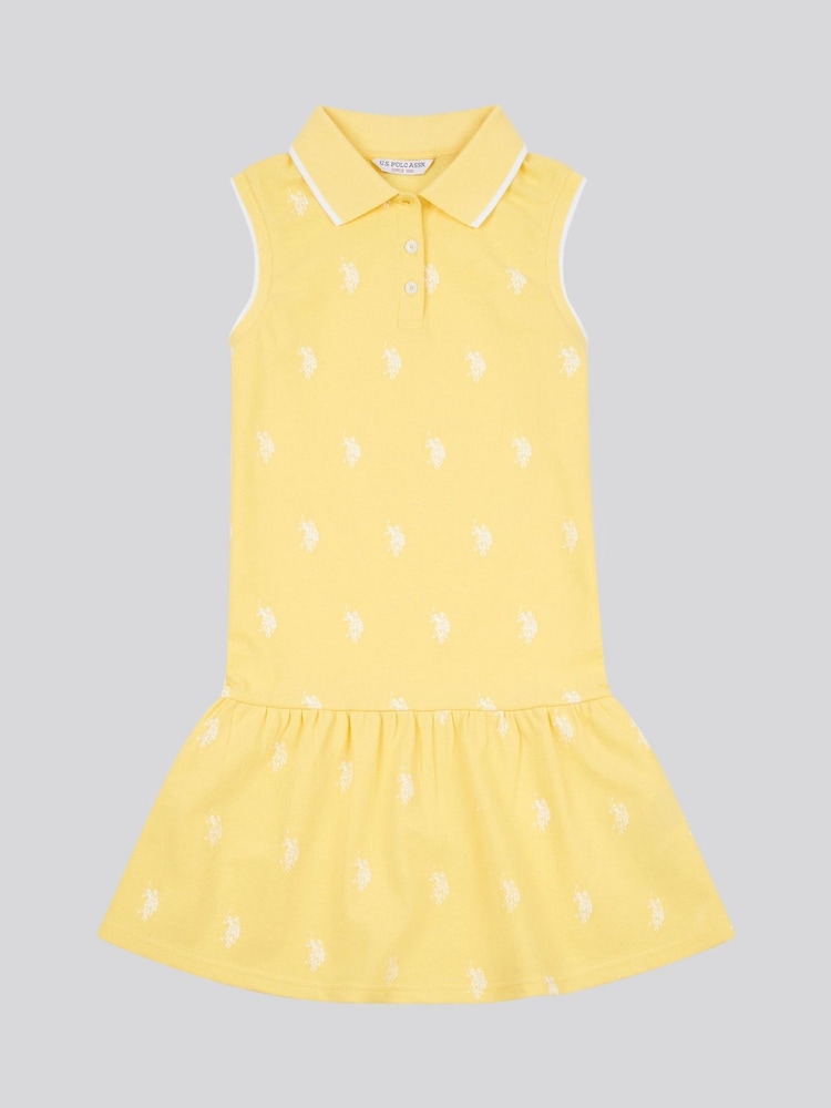 U.S. Polo Assn. Yellow Girls Double Horsemen Print Polo Dress - Image 1 of 3