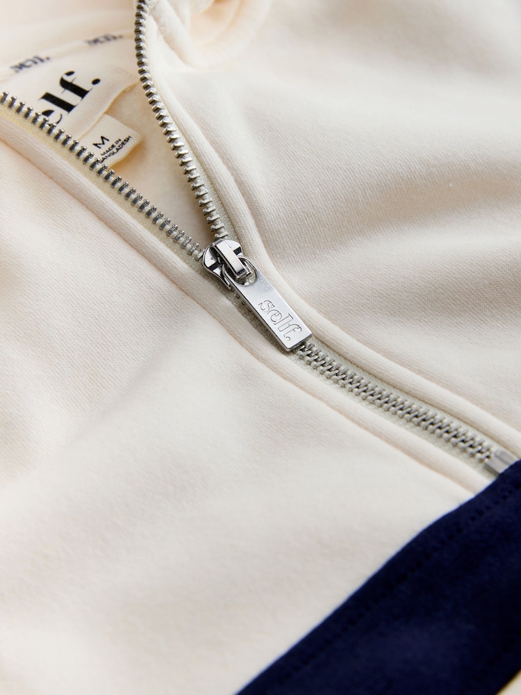 self. Ecru/Navy Half Zip Fleece Top - Image 2 of 3