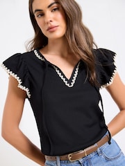 Lipsy Black Crinkle Keyhole Detail Shell Top - Image 1 of 4