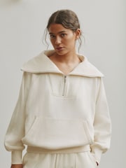 self. Ecru Half Zip Collar Sweatshirt - Image 5 of 13