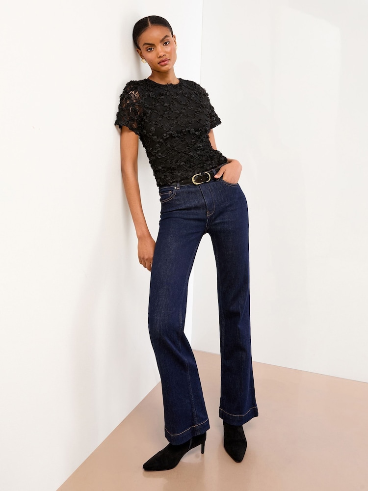 Lipsy Black 3D Lace T-Shirt - Image 2 of 4