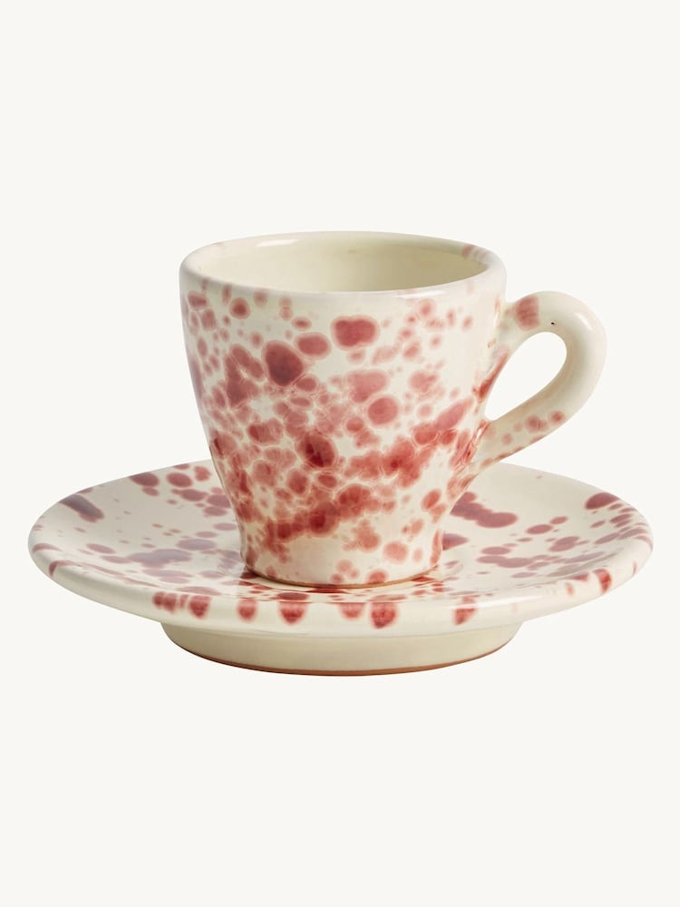 Hot Pottery Set of 4 Cranberry Splatter Espresso Set - Image 2 of 5